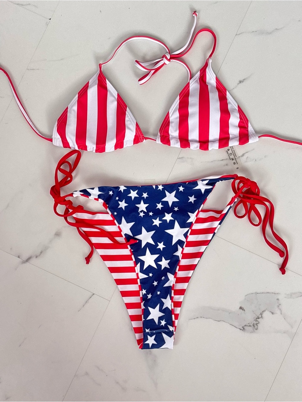 American Flag String Bikini Set USA Patriotic 4th of July Stars Stripes Swimwear
